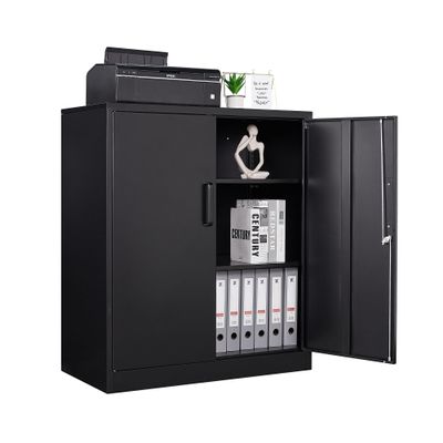 STANI Metal Storage Cabinet with 2 Adjustable Shelves, Steel Counter Cabinet with Lockable Doors for Home Office (Black)