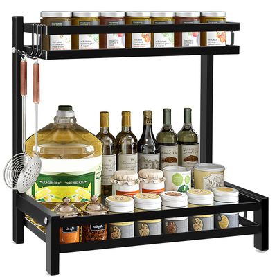 KINHON 2-Tier Stainless Steel Spice Rack, Black, 14.1"L x 9.3"W x 16.2"H
