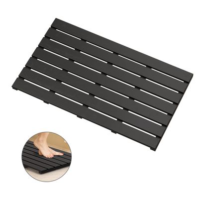 Bamboo Wooden Bath Floor Mat for Luxury Shower - Non-Slip Bathroom Waterproof Carpet for Indoor or Outdoor Use (Black,31.3 x 18.1 x 1.5 Inches)