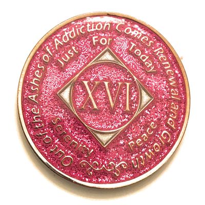 16 Year NA Bling Medallion - Pink, Sparkle, Glitter, Chip, Coin, Token
