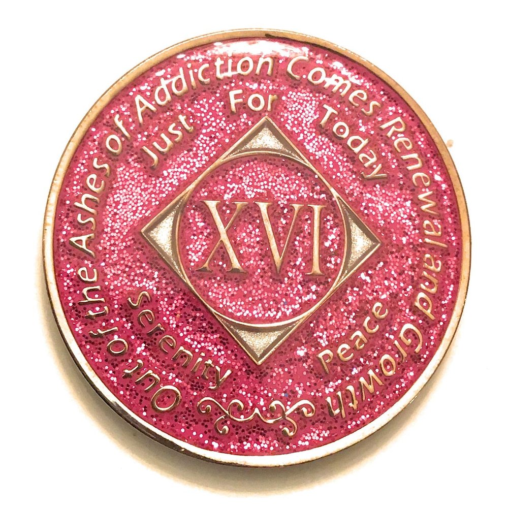 16 Year NA Bling Medallion - Pink, Sparkle, Glitter, Chip, Coin, Token