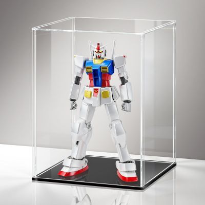 LASOA 6x6x8 in Acrylic Display Case, 2.0mm Thick Dustproof Display Box with Glossy Black Base & LED Light, UV-Resistant Showcase for Action Figures and Collectibles