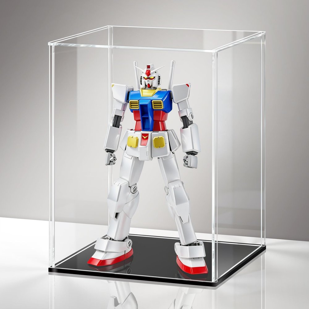LASOA 6x6x8 in Acrylic Display Case, 2.0mm Thick Dustproof Display Box with Glossy Black Base & LED Light, UV-Resistant Showcase for Action Figures and Collectibles