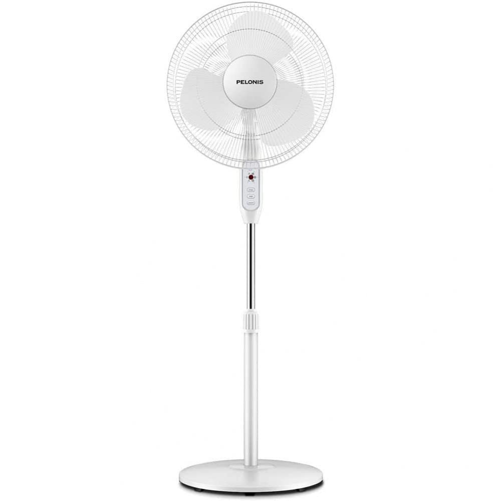 PELONIS 16'' Pedestal Fan for Bedoom, Remote, Standing Fan with 7-Hour Timer, 90 Oscillation, 3-Speeds, Adjustable Height, Electric Cooling Fans for Living Room and Office