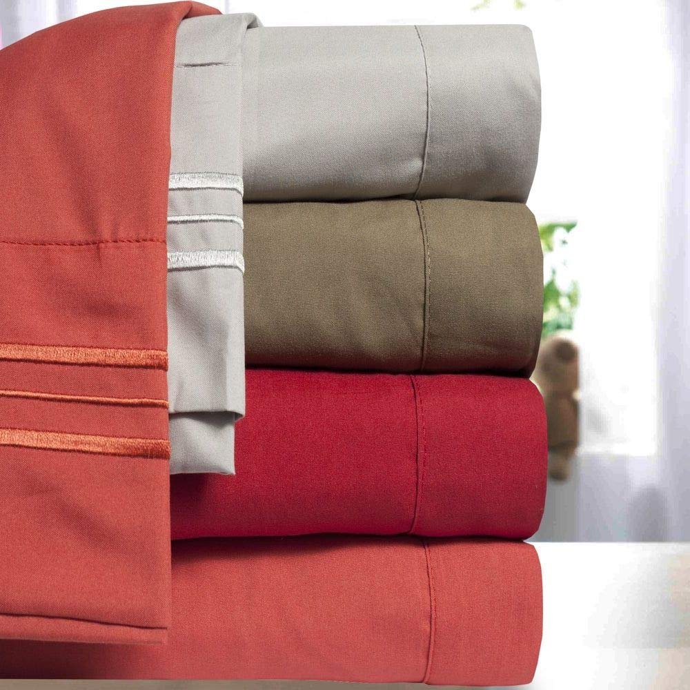 4 Piece Modern & Contemporary Microfiber Sheets Set Classic Incredibly Soft Rich Weave Stripes Solid Color Pattern Silver Bedding Queen Eco Friendly Extra Deep Pocket Fitted Sheet Farmhouse Bedding