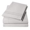 4 Piece Modern & Contemporary Microfiber Sheets Set Classic Incredibly Soft Rich Weave Stripes Solid Color Pattern Silver Bedding Queen Eco Friendly Extra Deep Pocket Fitted Sheet Farmhouse Bedding view 2
