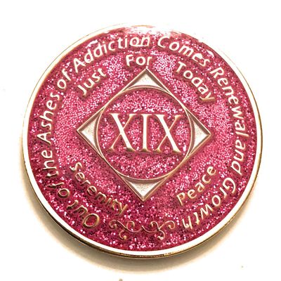 19 Year NA Bling Medallion - Pink, Sparkle, Glitter, Chip, Coin, Token