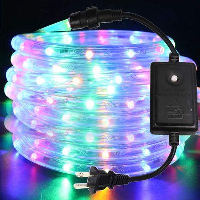 XUNATA LED Rope Lights, 1/2" LED Strip Lights, 63ft/19m AC 110-130V Water Resistant Tube Light with 8 Flickering/Fading Modes,Connectable, Suitable for Indoor & Outdoor Use(Multi-colored)