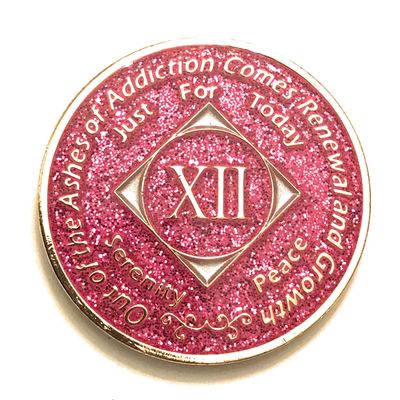 12 Year NA Bling Medallion - Pink, Sparkle, Glitter, Chip, Coin, Token