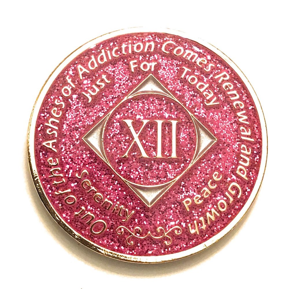 12 Year NA Bling Medallion - Pink, Sparkle, Glitter, Chip, Coin, Token