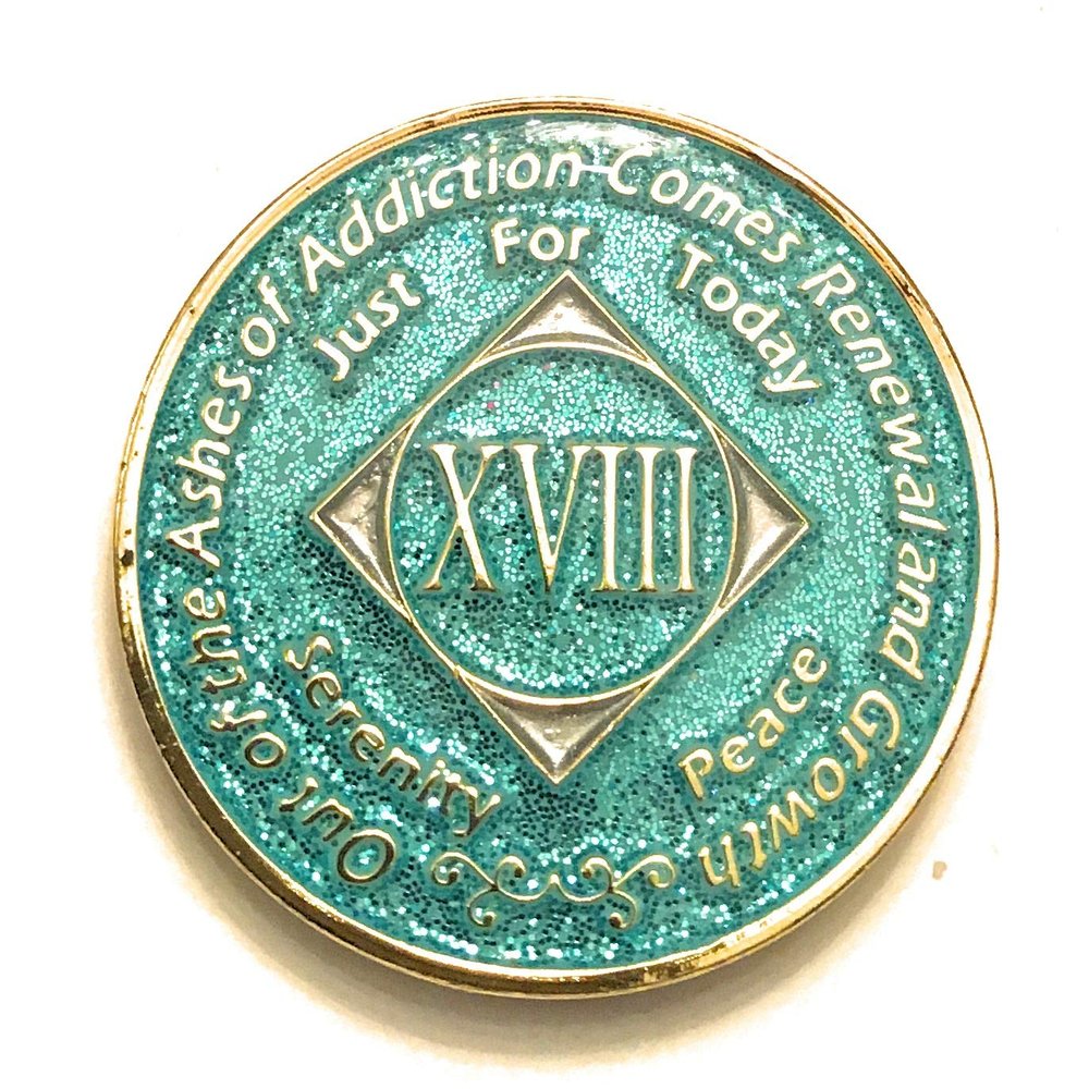 18 Year NA Bling Medallion - Blue, Aqua, Turquoise, Sparkle, Glitter, Chip, Coin, Token