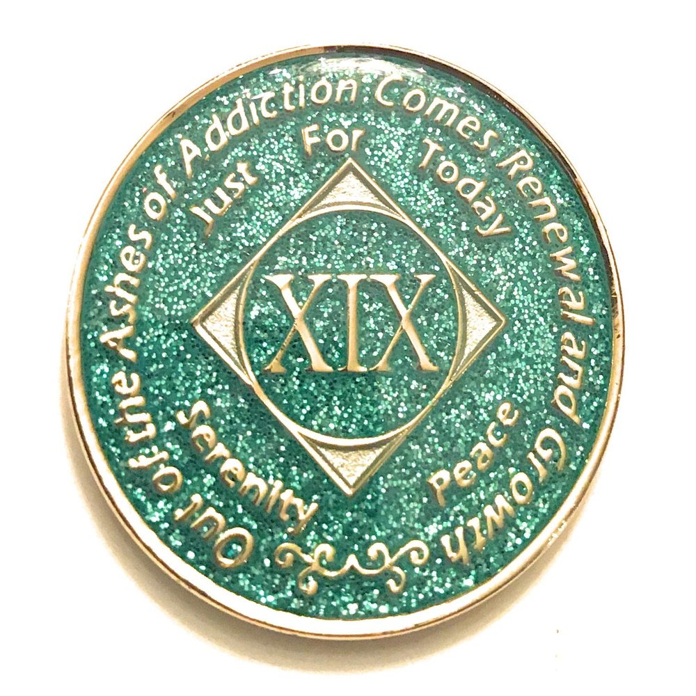 19 Year NA Bling Medallion - Blue, Aqua, Turquoise, Sparkle, Glitter, Chip, Coin, Token