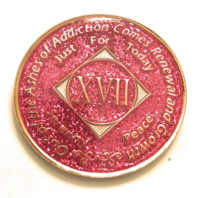 17 Year NA Bling Medallion - Pink, Sparkle, Glitter, Chip, Coin, Token