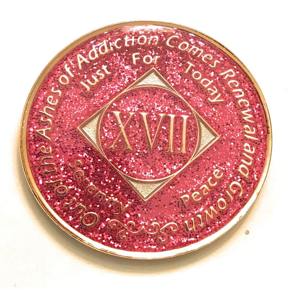 17 Year NA Bling Medallion - Pink, Sparkle, Glitter, Chip, Coin, Token