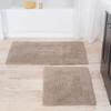 2 Piece Extra Soft Cotton Plush Bath Rug 35x22 Oversized | Beautiful Solid Color Textured Shaggy Touch Non-Slip Taupe Tan Bathroom Rugs 25x18 Regular-Size | Reversible Feel Cozy Comfy Washable Rug Set view 1