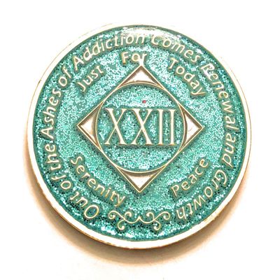 22 Year NA Bling Medallion - Blue, Aqua, Turquoise, Sparkle, Glitter, Chip, Coin, Token