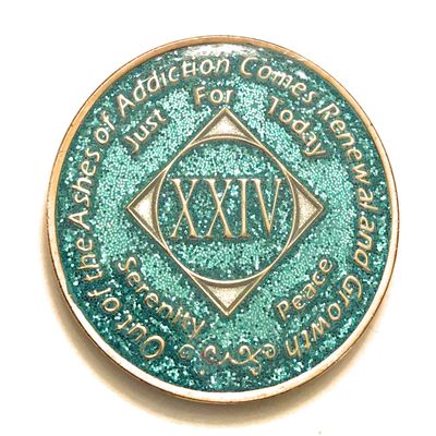 24 Year NA Bling Medallion - Blue, Aqua, Turquoise, Sparkle, Glitter, Chip, Coin, Token
