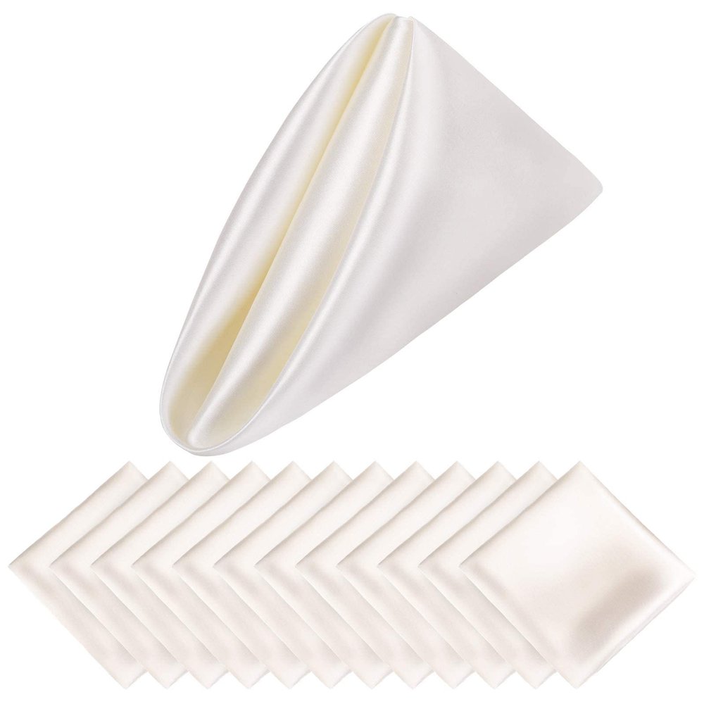 Aneco 12 Pieces Satin Napkin Square 20 x 20 Inches Dinner Napkins Weddings Party Napkin Soft Table Napkins for Romantic Weddings Party Dinner Decoration (Ivory)