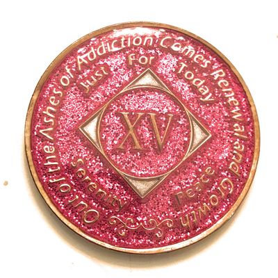 15 Year NA Bling Medallion - Pink, Sparkle, Glitter, Chip, Coin, Token