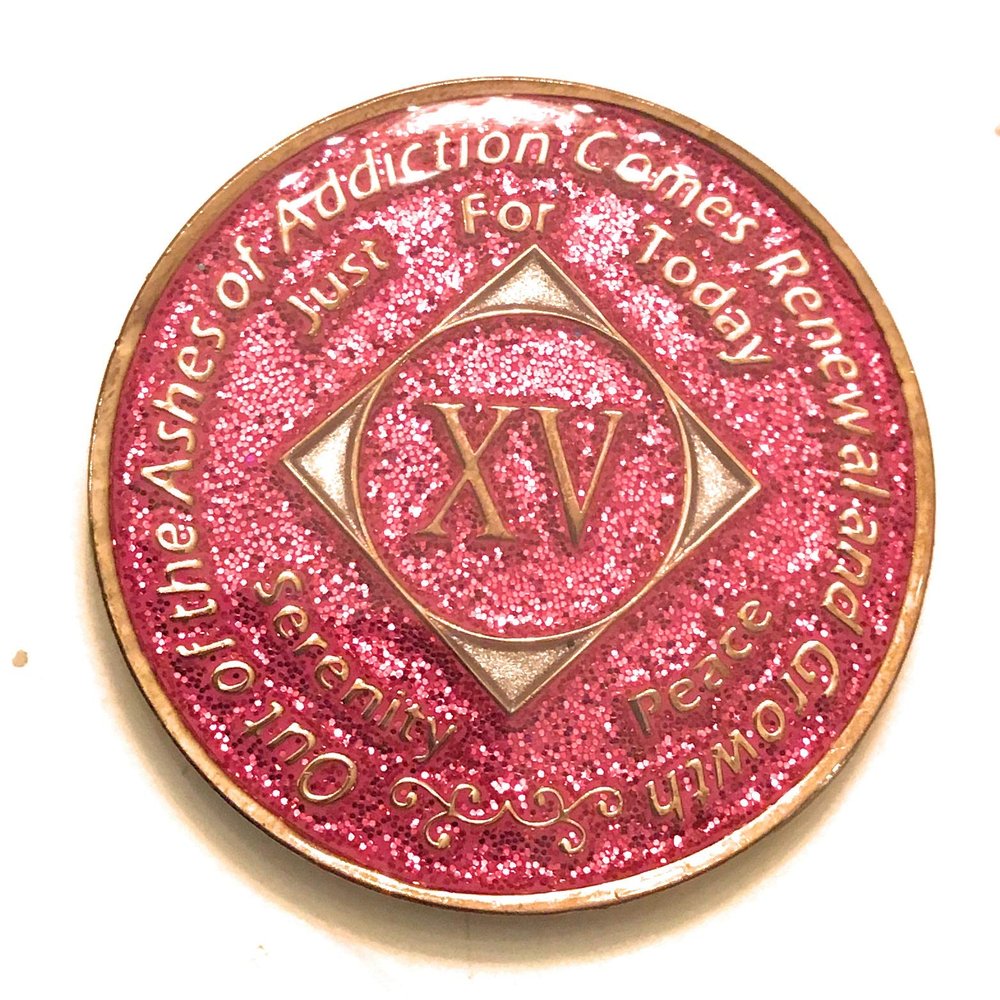 15 Year NA Bling Medallion - Pink, Sparkle, Glitter, Chip, Coin, Token