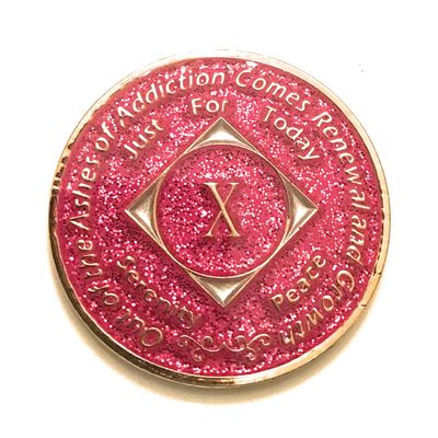 10 Year NA Bling Medallion - Pink, Sparkle, Glitter, Chip, Coin, Token
