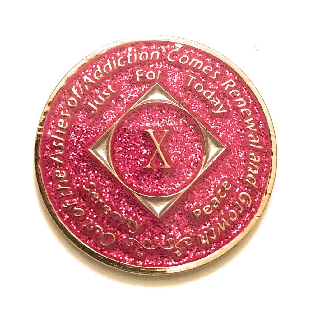 10 Year NA Bling Medallion - Pink, Sparkle, Glitter, Chip, Coin, Token