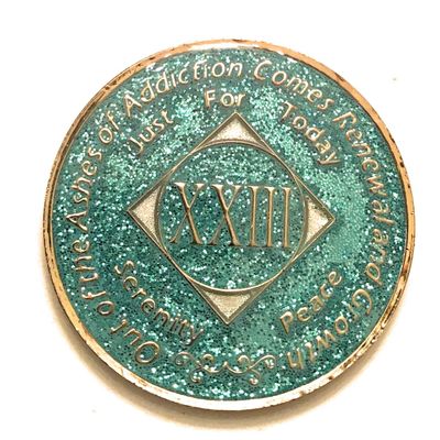 23 Year NA Bling Medallion - Blue, Aqua, Turquoise, Sparkle, Glitter, Chip, Coin, Token