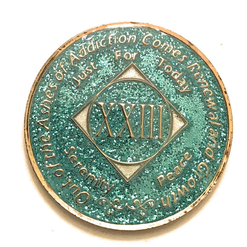 23 Year NA Bling Medallion - Blue, Aqua, Turquoise, Sparkle, Glitter, Chip, Coin, Token