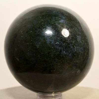 56mm Rich Green Moss Agate Sphere Natural Crystal Ball Polished Mineral Decor Stone - India + Stand