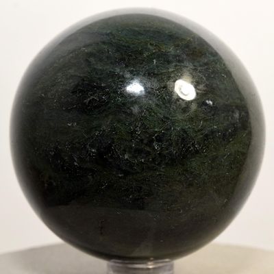 2.3" Deep Green Moss Agate Sphere Natural Mineral Ball Polished Crystal Decor Stone - India + Stand