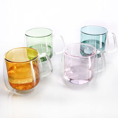 1500 C Tabletop Colorful Borosilicate Double Wall Glass Coffee Mugs Set of 4,11.6 oz. Insulated Coffee Cups Latte Mugs with Handle for Americano and Ice Tea