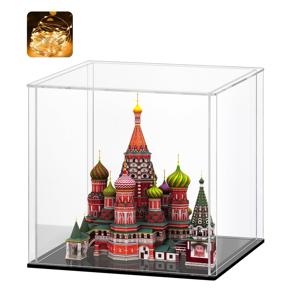 LASOA Acrylic Display Case  Display Box for Collectibles, Figures, Memorabilia, Clear Showcase with Black Base, Self-Assembly Display Container, 11x11x11inch