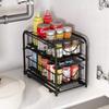 AIYAKA Pull-out Cabinet Organizer, Stackable 2-tier Under Sink Rack, with Sliding Storage Drawer for Pantry, and Desktop, for Bathroom, Kitchen, Office, Black view 2