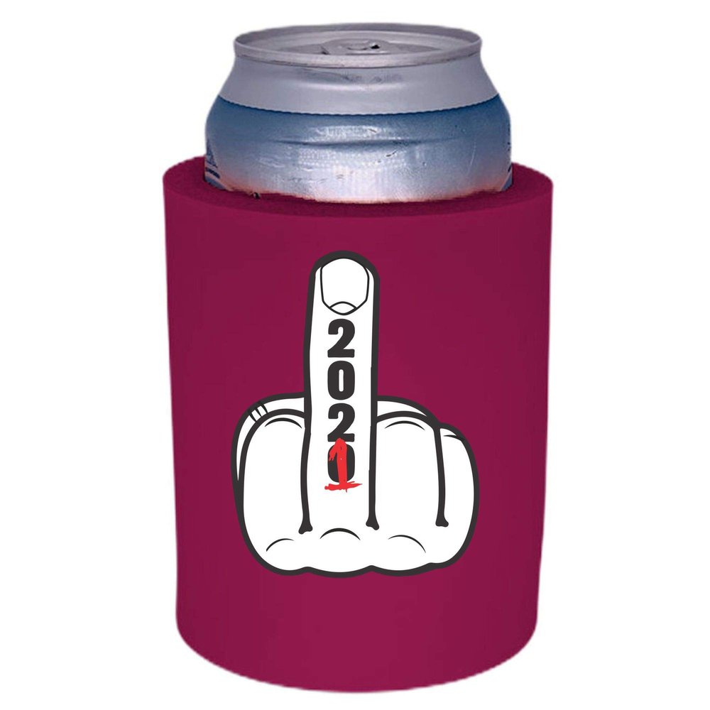 2021 Middle Finger Thick Foam Can Coolie (Fuchsia, 2 Pack)