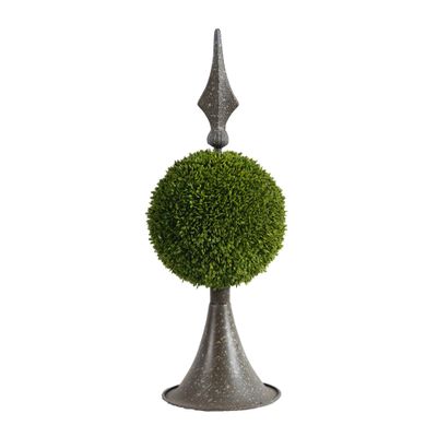 A&B Home Boxwood Ball Topiary with Metal Finial Stand 17 Inch Indoor Outdoor House Decoration