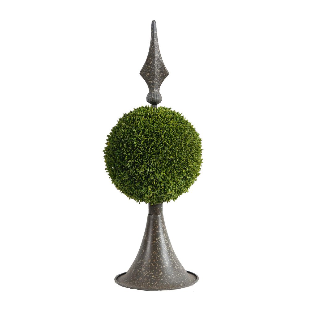 A&B Home Boxwood Ball Topiary with Metal Finial Stand 17 Inch Indoor Outdoor House Decoration