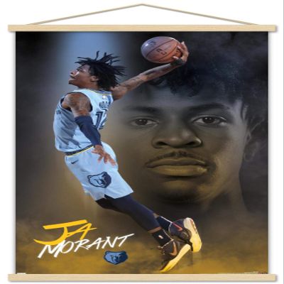 Trends International NBA Memphis Grizzlies - Ja Morant 20 Wall Poster with Magnetic Frame, 34L x 22.4W, Premium Print and Beechwood Hanger Bundle