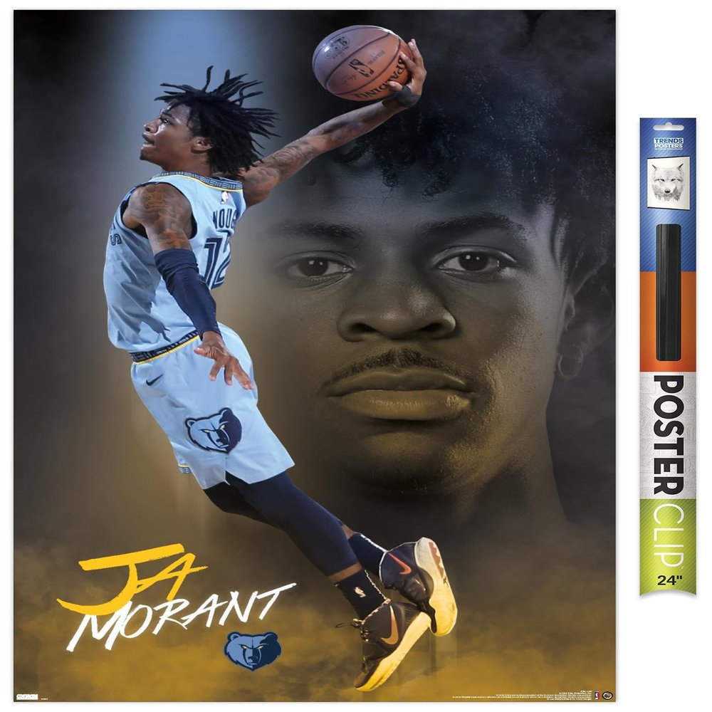 NBA Memphis Grizzlies - Ja Morant 20 Wall Poster, 34L" x 22.4W", Premium Poster & Clip Bundle