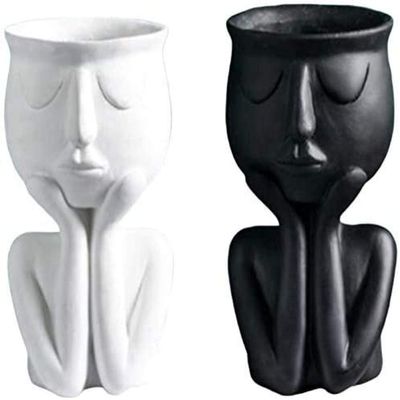 2 Pieces Character Portrait Flowers Pot Resin Succulent Flowers Pot Abstract Face Flowers Pot Household Desktop Vase