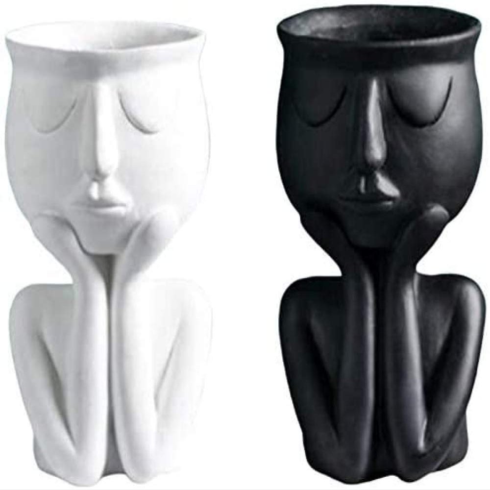 2 Pieces Character Portrait Flowers Pot Resin Succulent Flowers Pot Abstract Face Flowers Pot Household Desktop Vase