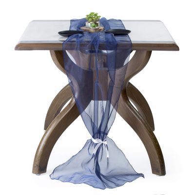MDS Pack of 5 Wedding 27 x 170 inches Long Sheer Organza Table Runner for Wedding Banquets Decorations Birthday Parties, Engagements, Rustic Boho for 14 Ft Table Runners -Navy Blue