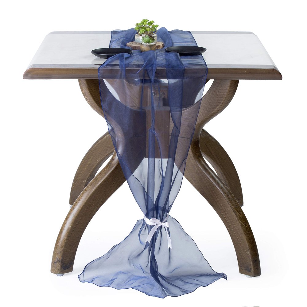 MDS Pack of 5 Wedding 27 x 170 inches Long Sheer Organza Table Runner for Wedding Banquets Decorations Birthday Parties, Engagements, Rustic Boho for 14 Ft Table Runners -Navy Blue