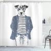 Ambesonne Quirky Shower Curtain, Hipster Jack Russell Dog Glasses Hand Drawn Sketchy Fashion Animal Fun, Cloth Fabric Bathroom Decor Set with Hooks, 69" W x 70" L, Blue Grey view 1