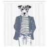 Ambesonne Quirky Shower Curtain, Hipster Jack Russell Dog Glasses Hand Drawn Sketchy Fashion Animal Fun, Cloth Fabric Bathroom Decor Set with Hooks, 69" W x 70" L, Blue Grey view 2