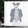 Ambesonne Quirky Shower Curtain, Hipster Jack Russell Dog Glasses Hand Drawn Sketchy Fashion Animal Fun, Cloth Fabric Bathroom Decor Set with Hooks, 69" W x 70" L, Blue Grey view 3