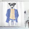 Ambesonne Quirky Shower Curtain, Hipster Jack Russell Dog Glasses Hand Drawn Sketchy Fashion Animal Fun, Cloth Fabric Bathroom Decor Set with Hooks, 69" W x 75" L, Ceil Blue view 1