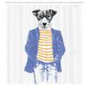 Ambesonne Quirky Shower Curtain, Hipster Jack Russell Dog Glasses Hand Drawn Sketchy Fashion Animal Fun, Cloth Fabric Bathroom Decor Set with Hooks, 69" W x 75" L, Ceil Blue view 2