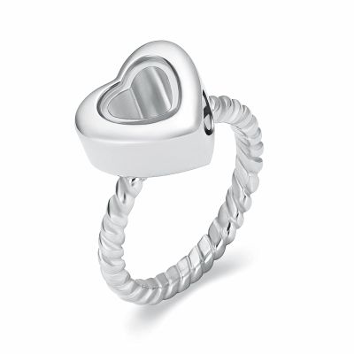 constantlife Cremation Rings Jewelry for Ashes Glass Heart Shape Urns Hand Ring Stainless Steel Human Pets Ashes Holder Keepsake (Silver, 8#)