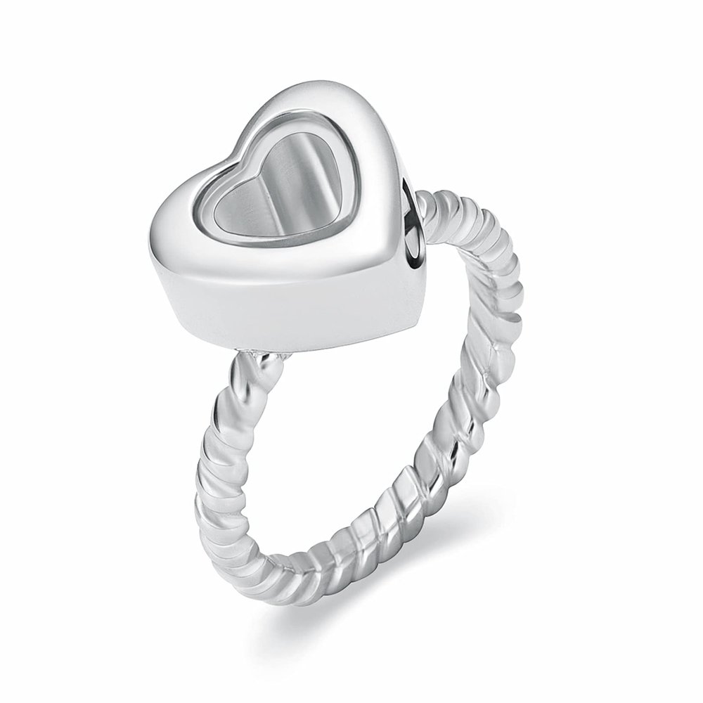 constantlife Cremation Rings Jewelry for Ashes Glass Heart Shape Urns Hand Ring Stainless Steel Human Pets Ashes Holder Keepsake (Silver, 8#)