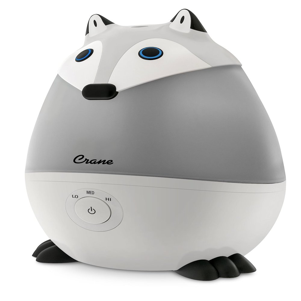 Crane Ultrasonic Cool Mist Animal Humidifier for Kids' Bedroom & Nursery, Adjustable 0.5 Gallon, Auto Shut-Off Silver Fox 0.5 Gallon Grey